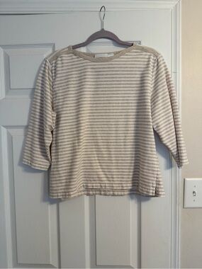 Liz Claiborne Cream and Tan Striped Boatneck Top